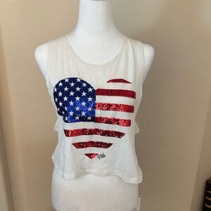 PINK Victoria's Secret White Tank with Sequin Flag Heart